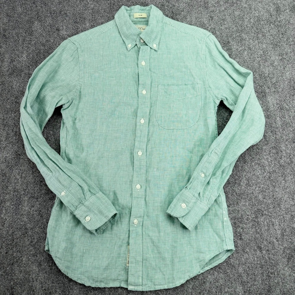 J Crew Shirt Mens XS Green Baird McNutt Irish Linen Slim Button Down Long Sleeve